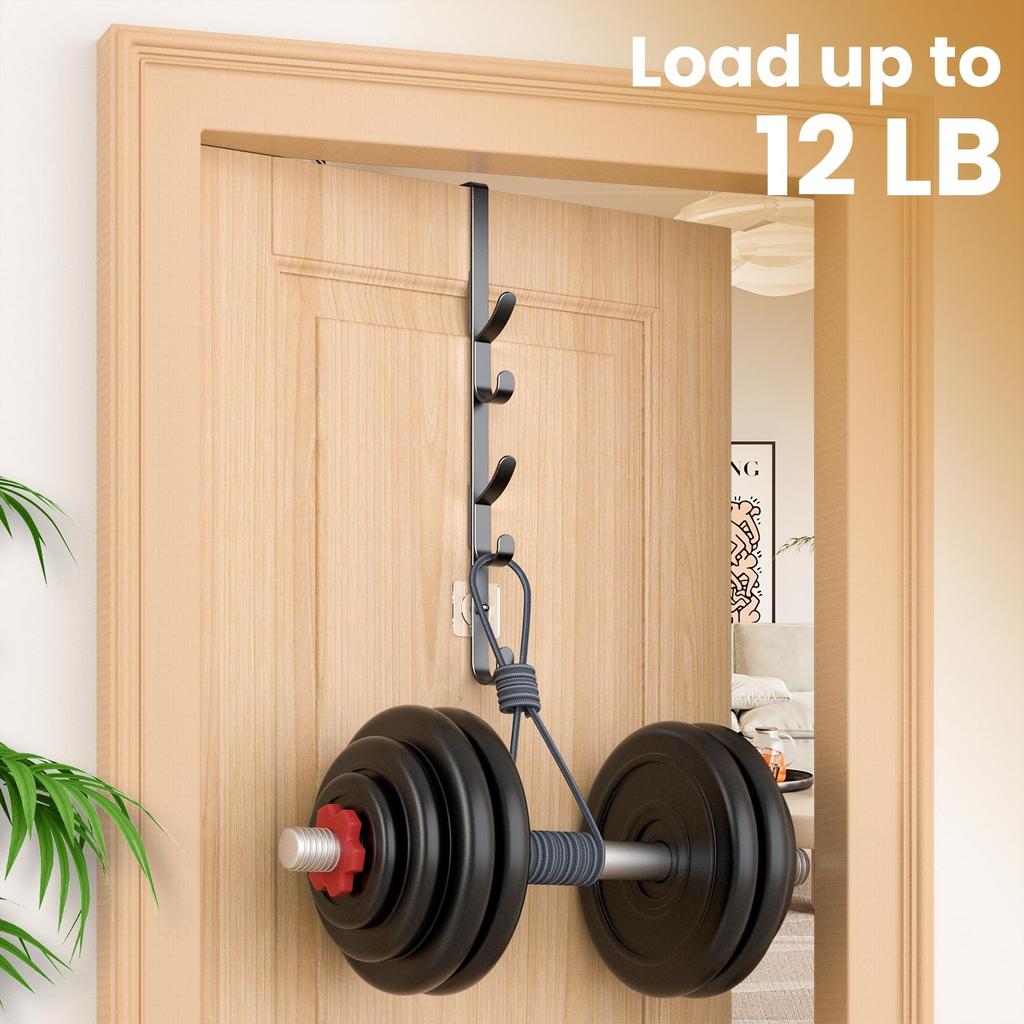 Over the Door Hooks Metal 5 Hangers Organizer Rack for Coats Bags Towels Clothes Hats in Bathroom Closet Storage Solution Without Drilling