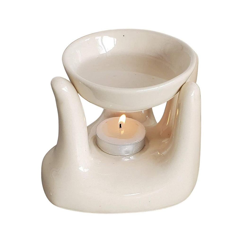 Ceramic Hand Type Aroma Diffuser Oil Burner with Rose Oil 10ml
