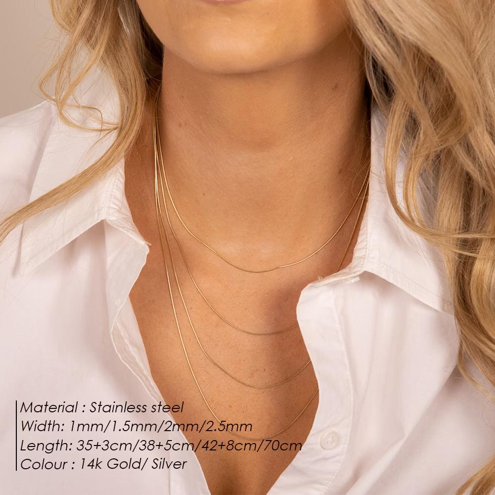 EManco 1mm/1.5mm/2mm/2.5mm Trendy Snake Chain Dainty Round Herringbone Stainless Steel Choker Necklace for Women Men Gifts