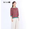 Женский полосатый трикотажный топ Anlom из смесовой ткани хлопка и льна с рукавом 3/4