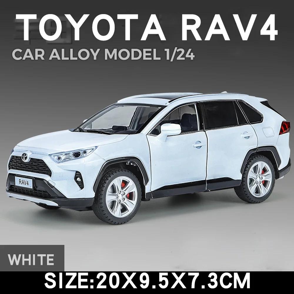 Масштаб 1/24 Toyota RAV4 Внедорожник Модель автомобиля Металлическая литая модель автомобиля Коллекция игрушек со звуком и светом для детей Мальчики Подарок