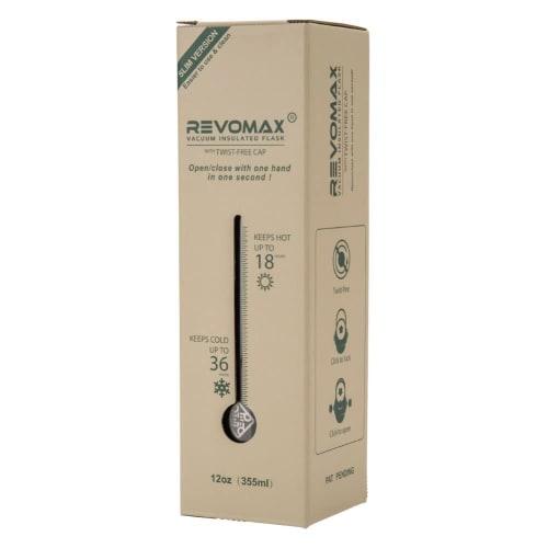 REVOMAX 2 SLIM Water Bottle, 355mL, One-Touch Vacuum Insulated, Keeps Hot or Cold, Suitable for Carbonated Water, DWF-12419S, Onyx Black
