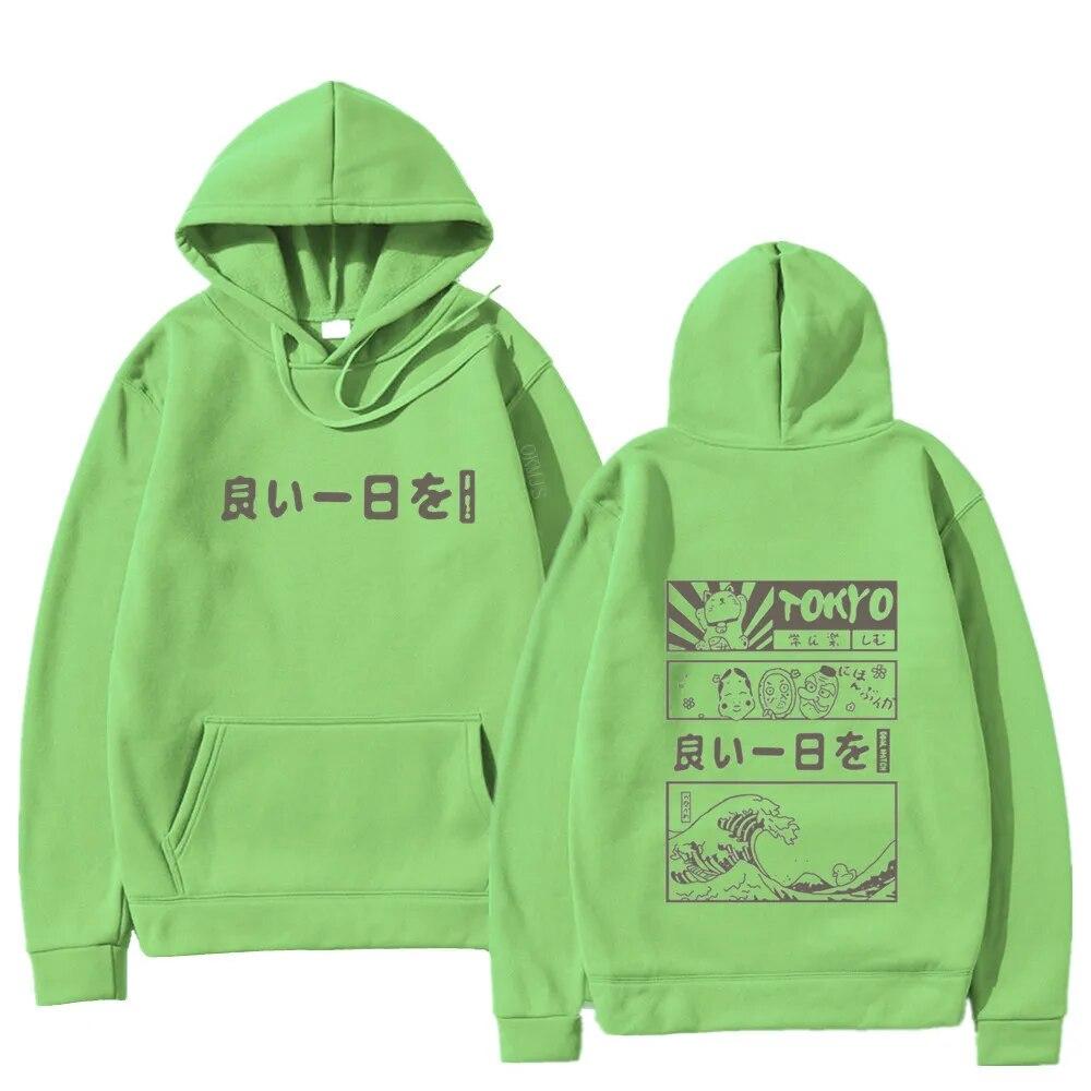 Harajuku унисекс толстовка с капюшоном японский кандзи мультфильм большая волна Токио негабаритный Streetw хип-хоп пуловер с капюшоном одежда унисекс