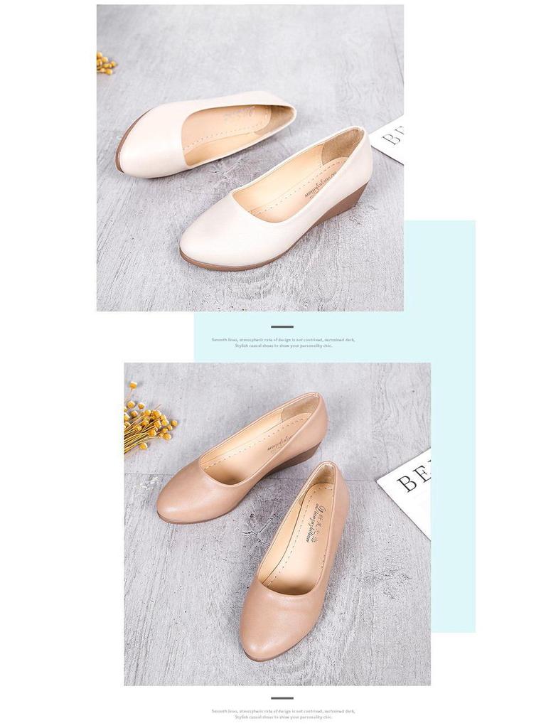 2020 Осень Женские Мокасины на Удобном Каблуке-Клинке с Заостренным Носком - Модные Туфли на Среднем Каблуке для Работы