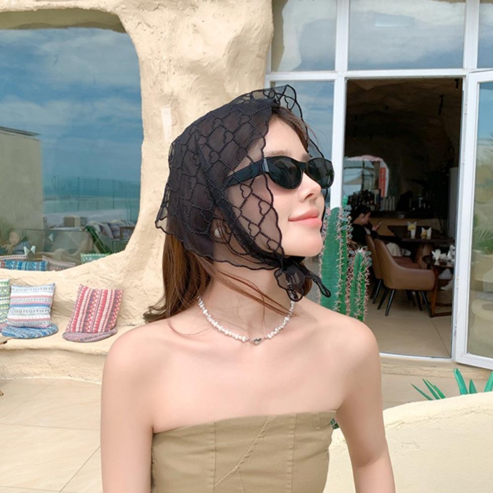 Korean Style Lace Scarves Love Heart Triangle Hijab Scarf Retro Bandanas Shawl Girls