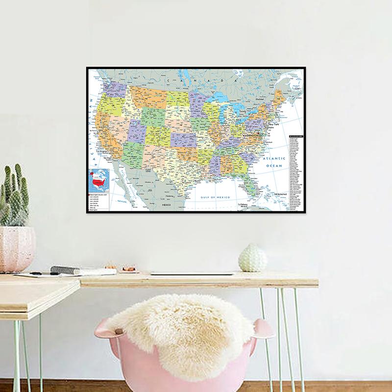 Английская карта Карта США Административная карта Холст Картина Гостиная Украшение дома Детские школьные принадлежности
