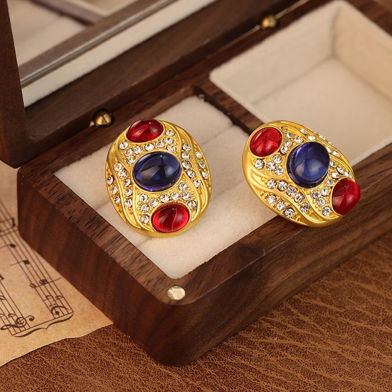 Винтажные ретро серьги-пусеты овальной формы в двух тонах для женщин