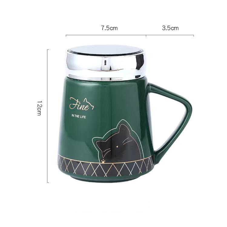 Симпатичная кружка с рисунком из мультфильма, зеркальная крышка, керамическая чашка для воды, кофейная чашка, чашка для молока, кружка, чашка послеобеденного чая