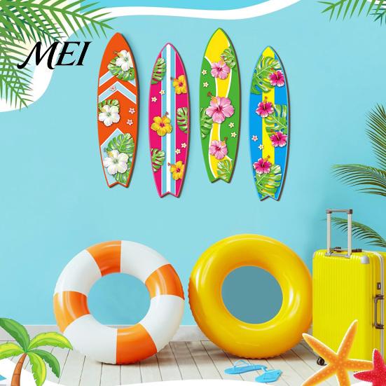 Tropical Beach Vibes Decor Hawaiian Surfboard Wall Art, Wooden Sign, Summer Aloha Theme Hanging Plaque for Living Room Kids Room, Coastal Ocean Themed