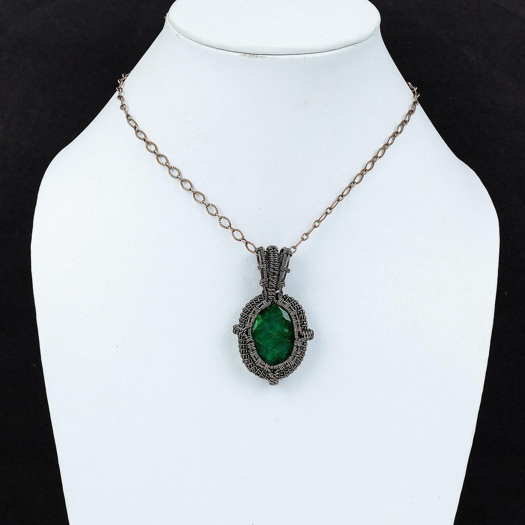 Faceted Zambian Emerald Pendant Copper Wire Wrapped Pendant Boho Pendant Handmade Wire Wrap Jewelry Gift For Mother Copper Gemstone Jewelry