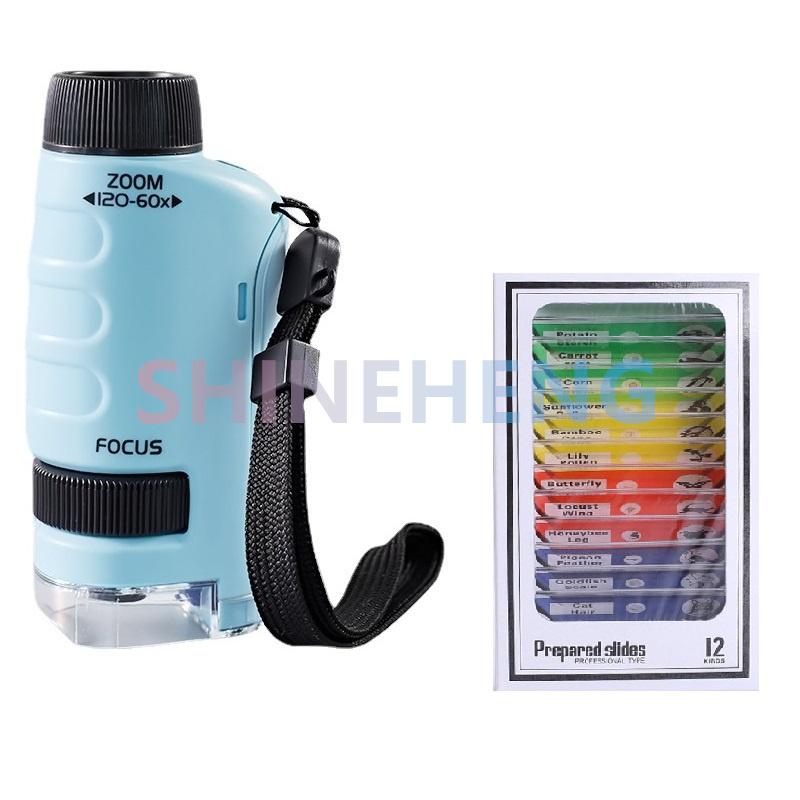 Pocket Microscope Kids Science Plaything Kit 60-120X Educational Small Handheld Microscope With Led Light Outdoor Kids Stem Plaything