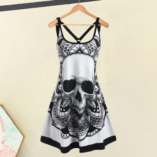 Женское летнее платье больших размеров с принтом готического черепа, платье-майка без рукавов, повседневное свободное женское платье для отпуска, вечеринки, клуба