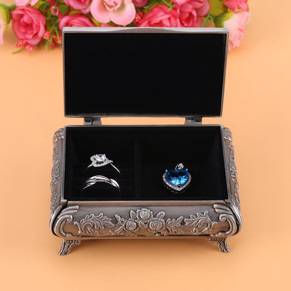 Vintage Flower Carved Zinc Alloy Jewelry Box Case Jewelry Decorative Box for Women Jewelry Storage Home Decor