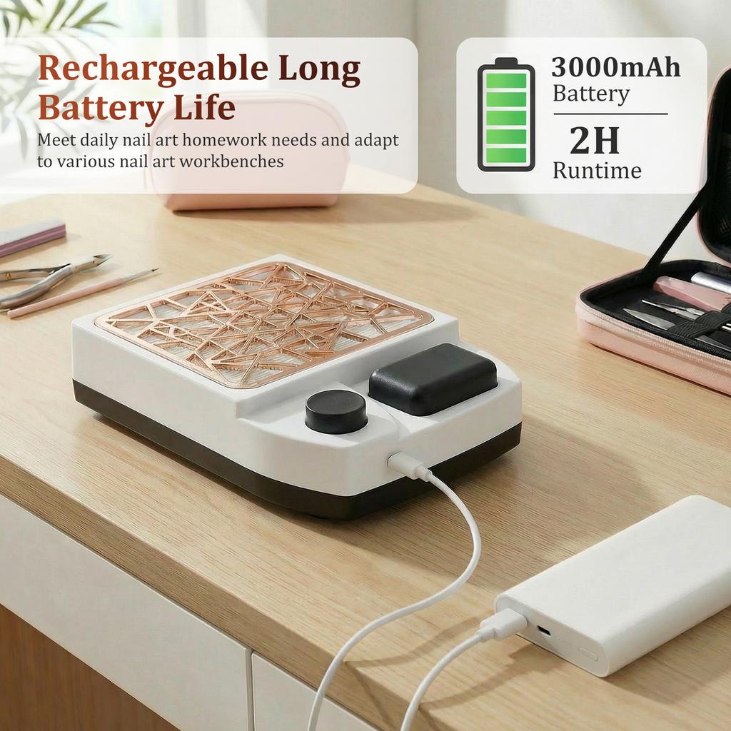 Пылесборник для ногтей Пылесос Маникюрная машина Регулируемая скорость USB-перезаряжаемый Низкий уровень шума Инструмент для удаления пыли с ногтей