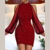 Женские осенне-зимние кружевные платья с длинным рукавом и круглым вырезом до бедер и талии