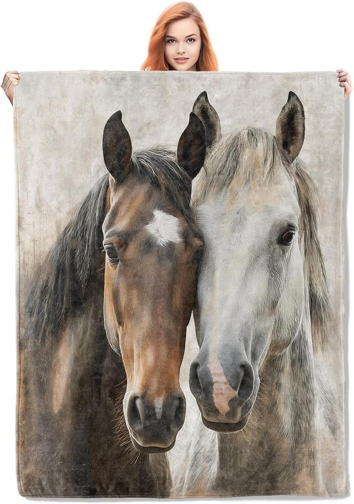 Horse Blanket,Animal Flannel Throw Blankets,Soft Warm Lightweight Cozy Plush Horses Throws for Bedroom Sofa Home Decor Gifts for