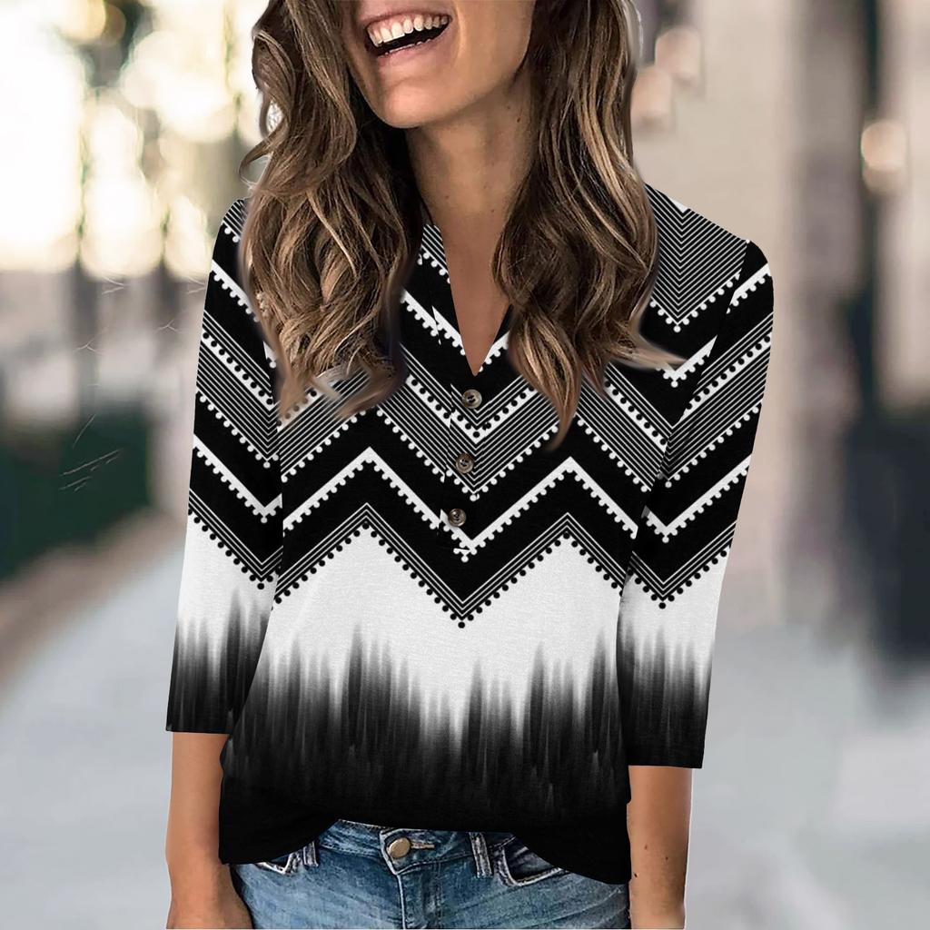 Женская мода повседневный свободный топ с рукавом 3/4 и круглым вырезом