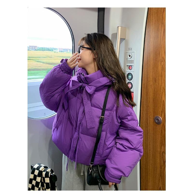 Модная женская хлопковая куртка-пуховик с капюшоном и длинным рукавом, повседневная зимняя свободная толстая пуховая куртка, женская элегантная куртка на молнии с завязками 25443