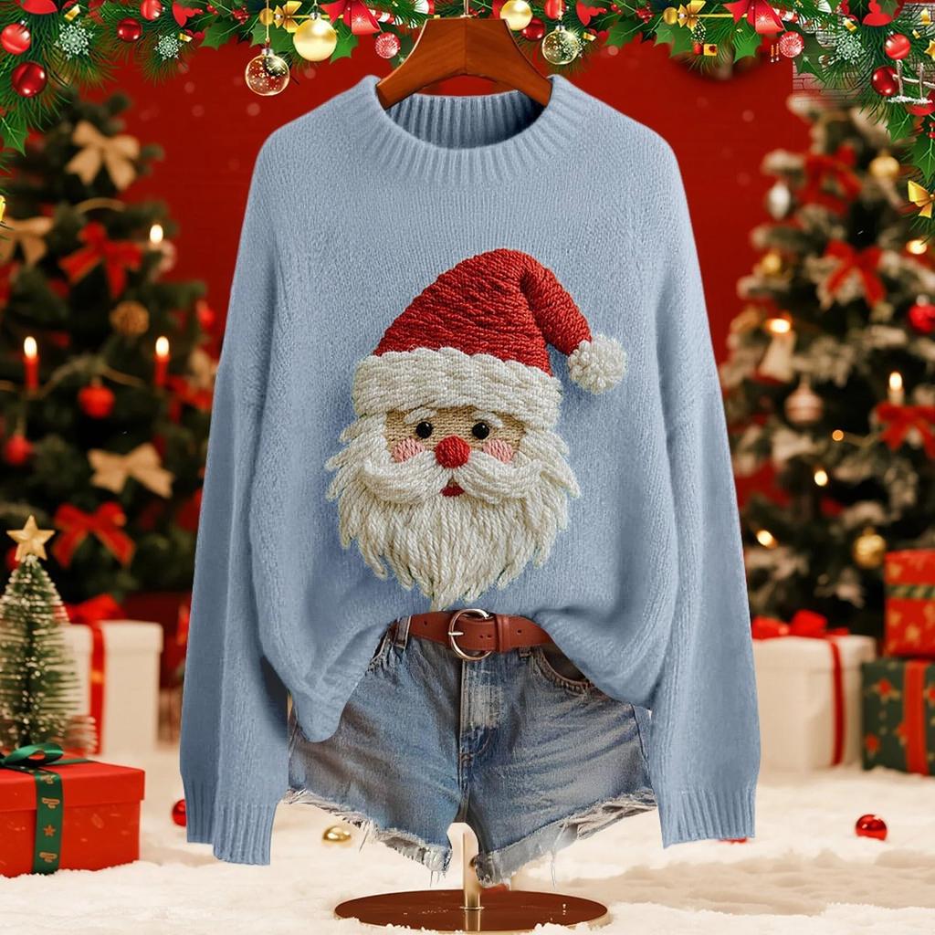 Женский модный пуловер с рождественским принтом, с длинным рукавом и вырезом под горло, вязаный свитер-топ