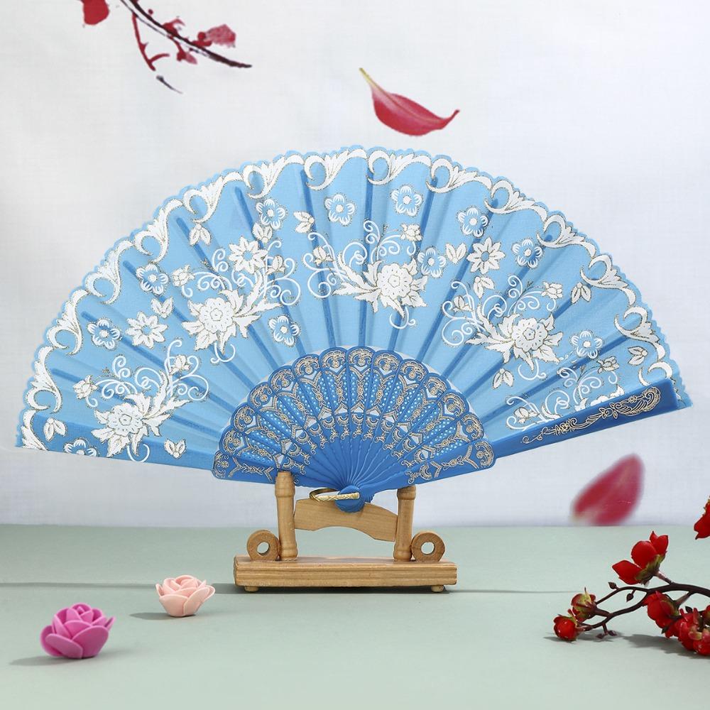 Portable Vintage Style Silk Hand Fan Floral Pattern Decorative Folding Fan with Tassel Handmade Handheld Fan Wedding Party