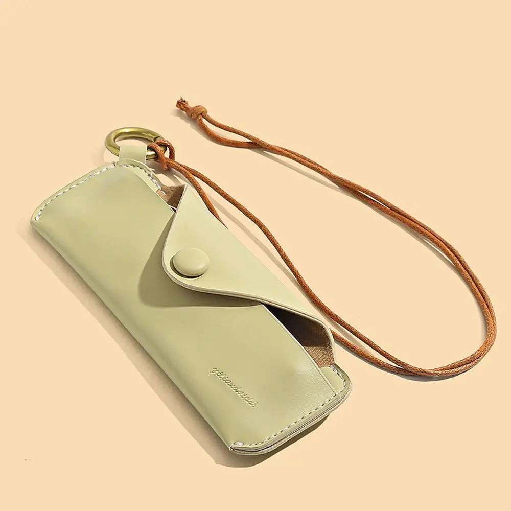 Portable With Hanging Rope Sunglasses Cases Solid Color Pu Leather Snap-Fastener Glasses Bag Unisex Eyeglass Protective Pouch