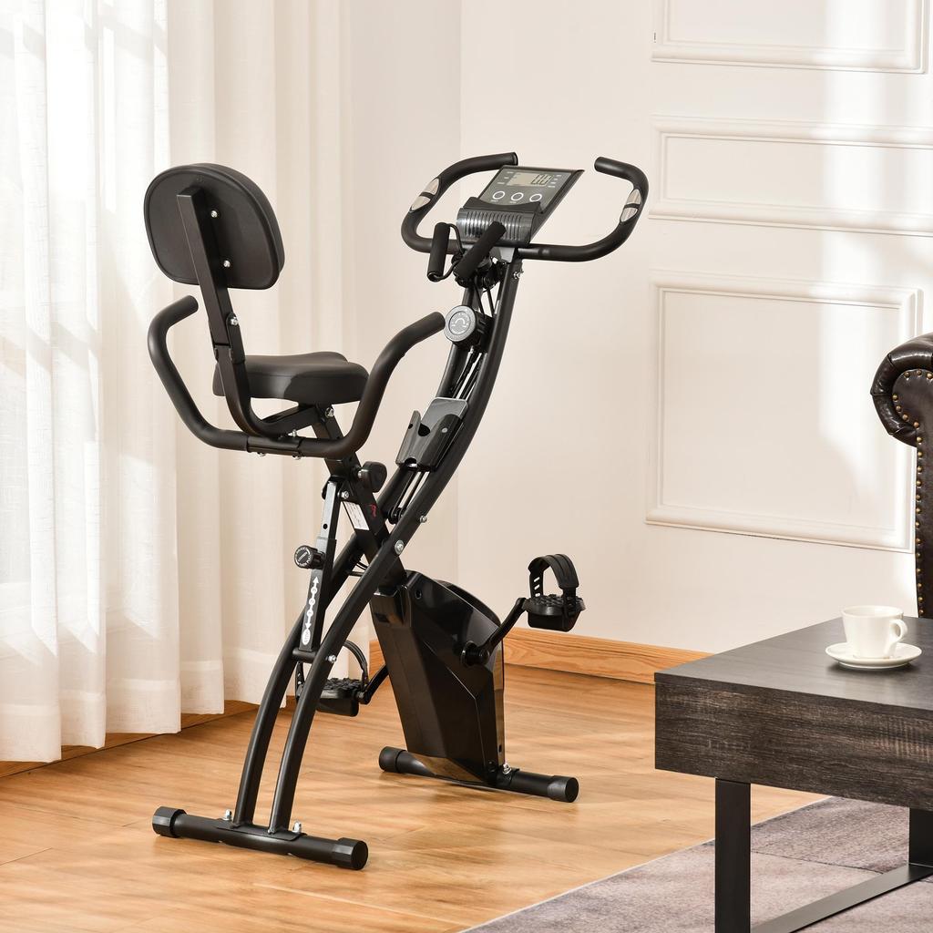 Складной велотренажер HOMCOM, 8 уровней магнитной нагрузки, датчики пульса на руле