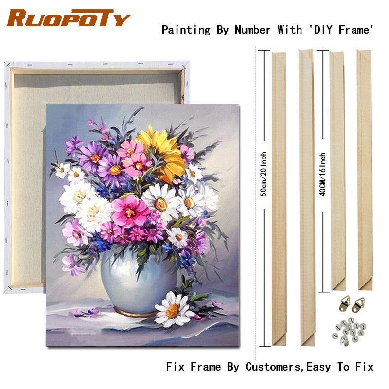 RUOPOTY Рамка «сделай сам», картина по номерам, башня, настенное искусство на холсте, акрил, уникальный подарок, картина по номерам, цветок для гостиной