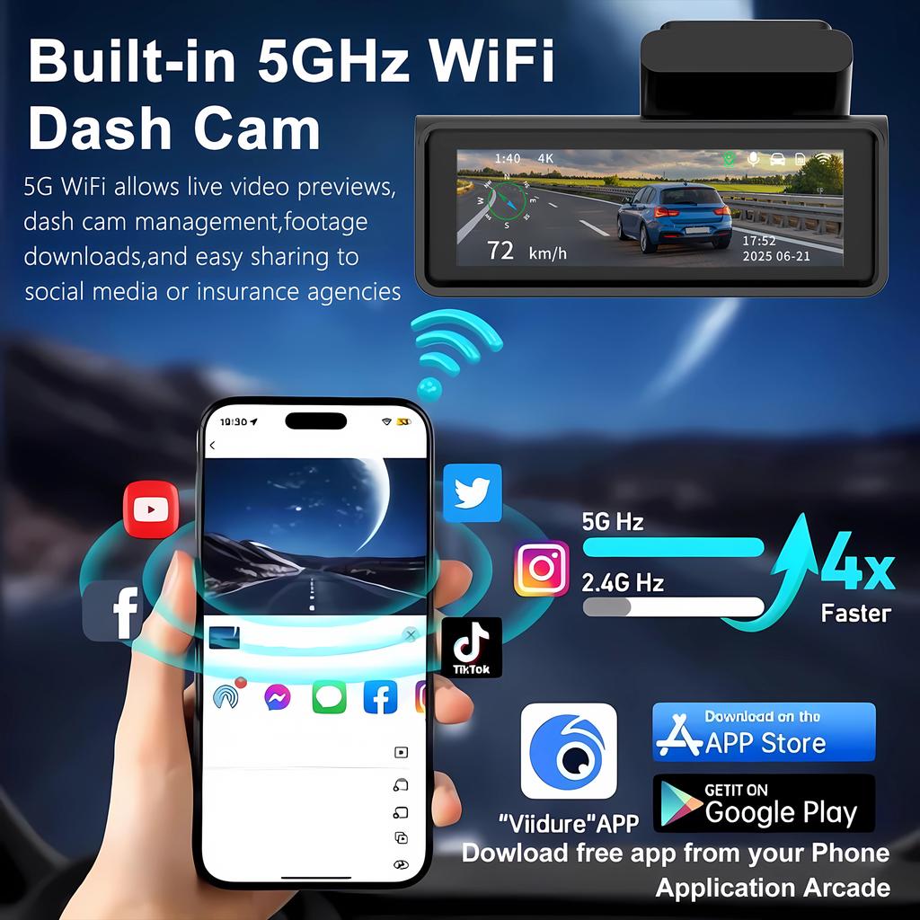 4K+2.5K Dash Cam Dual Lens 2160*3840P Recording Car Camera Built-In WiFi GPS DVR Dashcam Night Vision Video Recorder 24H Parking