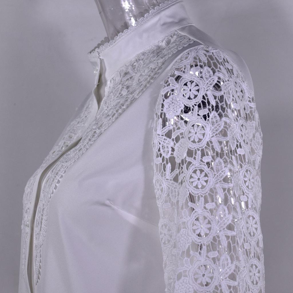 Spring and Autumn Fashion Lace Long Sleeve Hollow Women's Blouses & Shirts