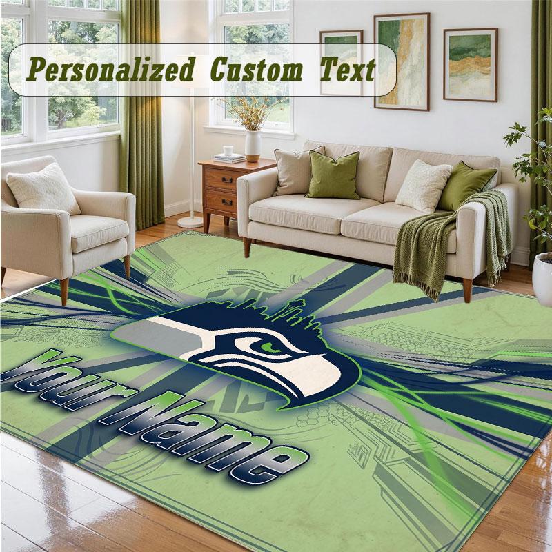 Crystal Velvet Square Rug Custom NameSeattle Seahawks Pattern Non Slip Home Floor Decor Rug