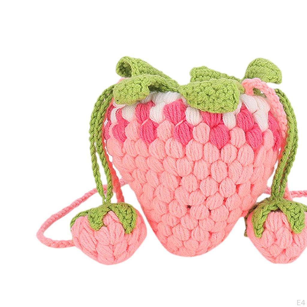 Knitted Shoulder Bag Crochet Crossbody Lovely Decorative Strawberry Shaped Handbag Purse for