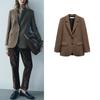 Fall and Winter New Women's Clothing Fashion Wind Lapel Long Sleeves Wool Blend Plaid Blazer 3736260