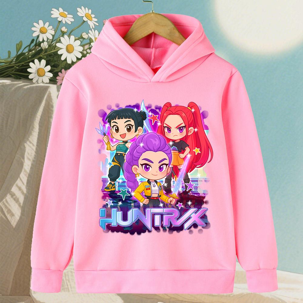 2025 New Autumn/Winter KPop Devil Hunter Cartoon Printed Girls' Hoodie Warm Children's Fashion Casual Children's Clothing Top