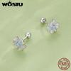 WOSTU Настоящее серебро 925 пробы, синие и розовые серьги-гвоздики с постепенной эмалью и цветком для девочек, ювелирные изделия, подарок
