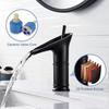 Bathroom Waterfall Basin Mixer Tap Black Brass Single Lever Washbasin Mixer Tap Bathroom Wash Basin Tap for Hot and Cold Water