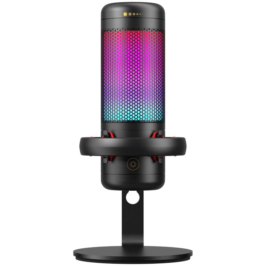 TONOR TC320 Gaming USB Microphone with Control for Condenser Computer PC Microphone with Stand On Black Color Microphone, RGB/Gain Streaming,