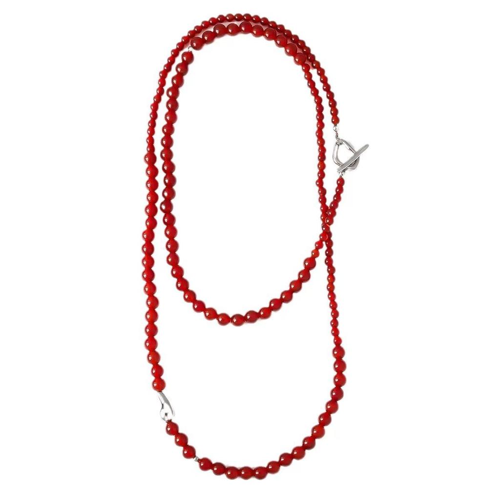 Ожерелье из серого агата в форме капли с покрытием из белого золота - Роскошная бисерная цепочка-свитер