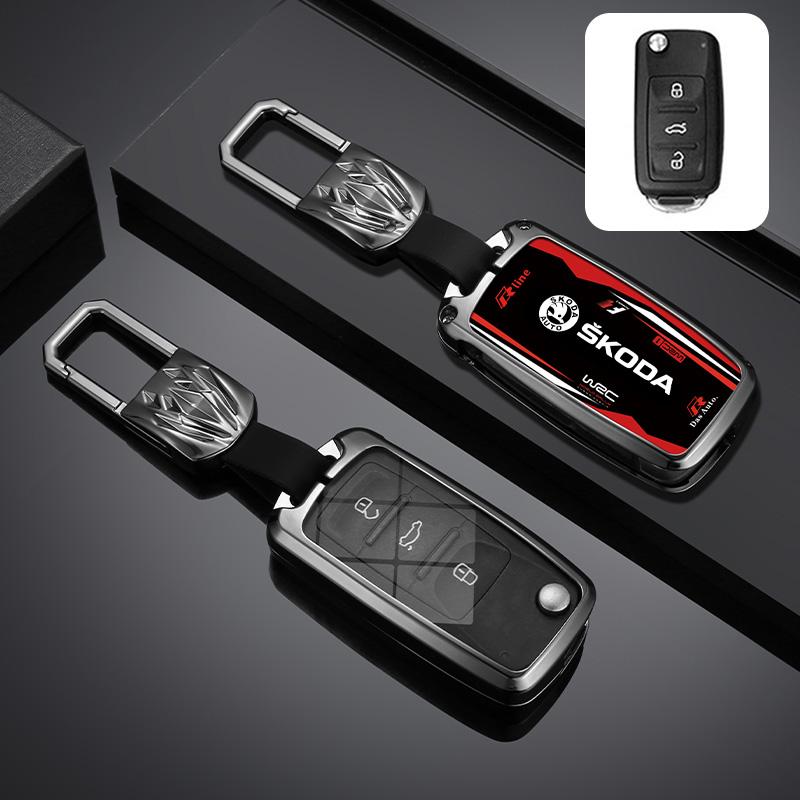RUDX8 Car Flip Remote Key Fob Case Cover For Skoda Octavia A5 A7 Fabia Superb Kodiaq Karoq Protector Shell Bag Keychain Accessories