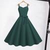 Винтажное женское платье трапециевидной формы, большие качели, сплошной цвет, с открытой спиной на бретельках, 50-е годы, декор с бантом, выпускной коктейль, свадебное платье миди, вечернее платье