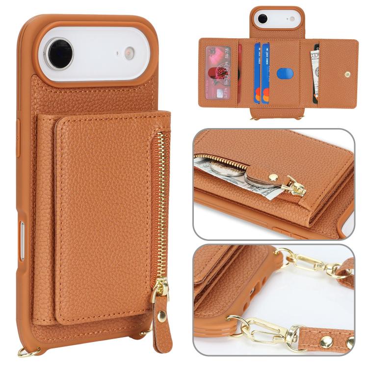 Crossbody Zipper Wallet Ring Holder Litchi Leather Phone Case