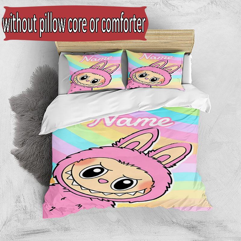 3pcs Duvet Cover Set (1*Duvet Cover + 2*Pillowcase, Without Core), Custom Name Labubu Pattern Bedding Set, Home Bedroom Decor Gift