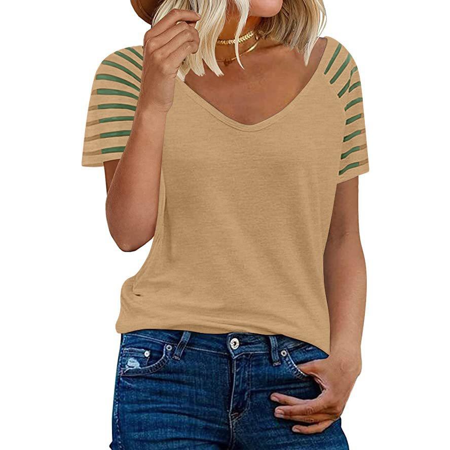 GMXIA Летняя сетчатая рубашка с V-образным вырезом, однотонная, с короткими рукавами, повседневная свободная футболка для женщин