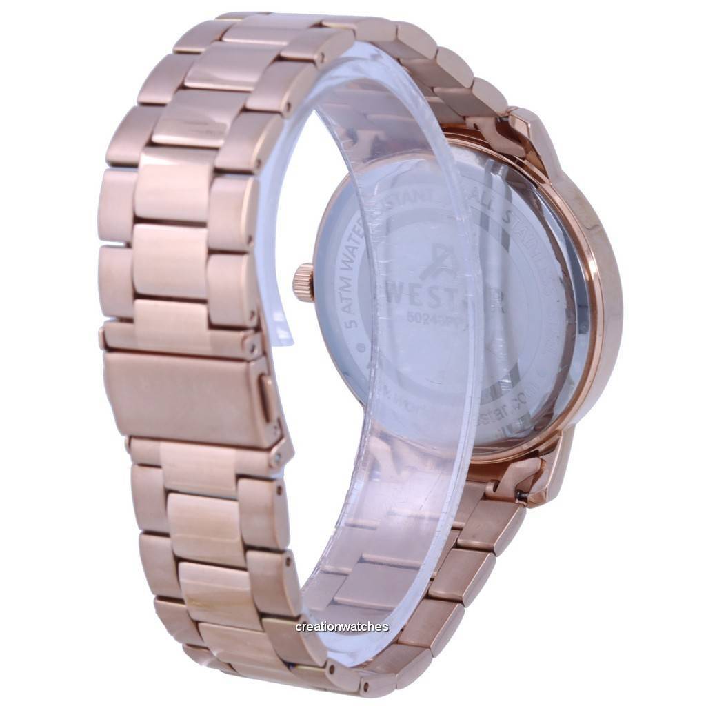 Westar Кварцевые мужские часы из нержавеющей стали с белым циферблатом цвета розового золота 50245 PPN 601