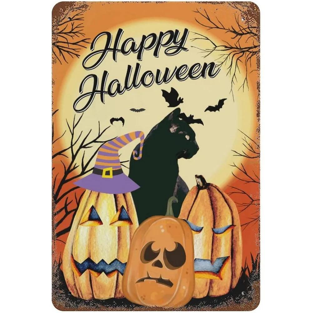 Happy Halloween Plaque Metal Tin Signs Wall Decoration Vintage Art Posters Iron Painting for Man Cave Home Cafe Garden Club Bar