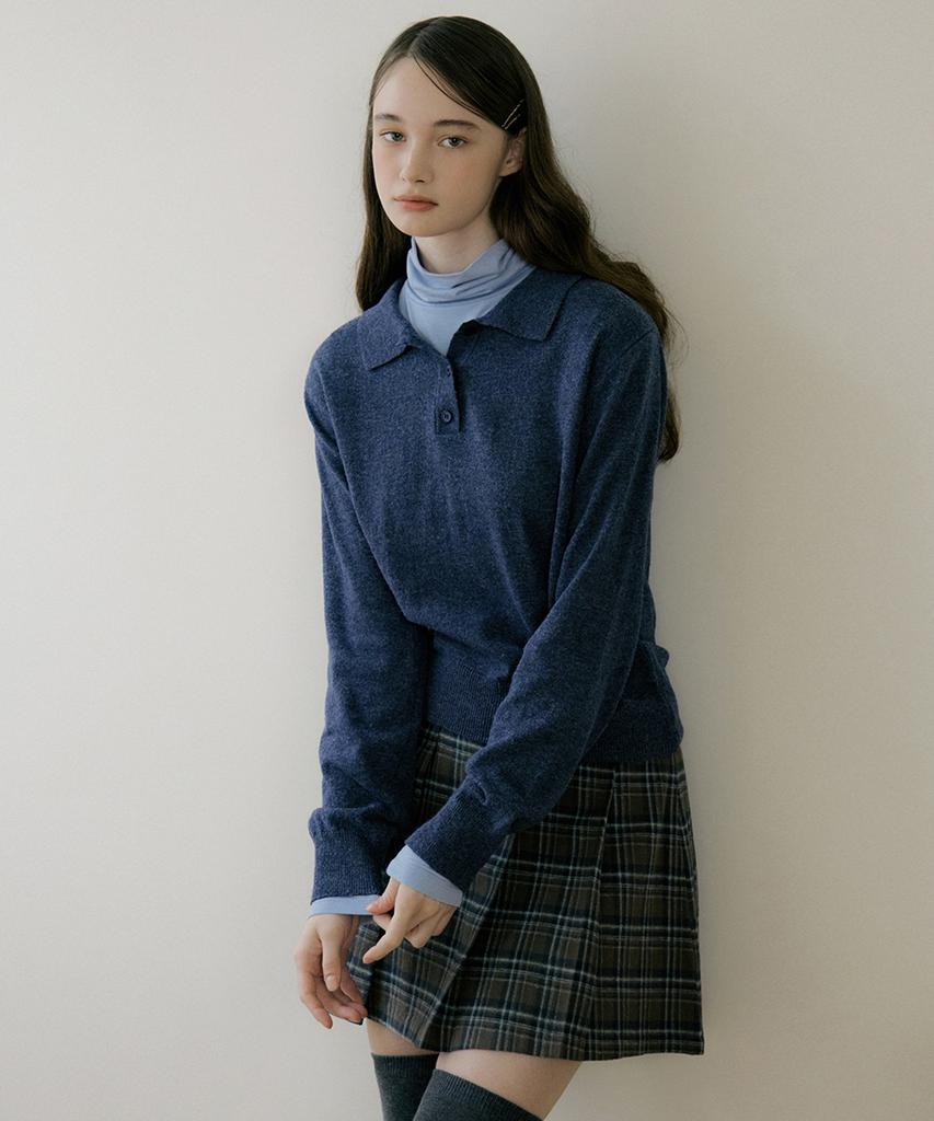 REORG Eot Soft Button Collar Knit Blue Indigo