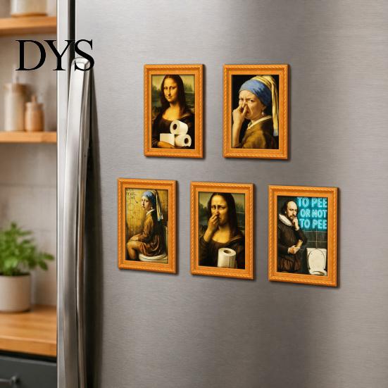 Аксессуары для DIY домашнего декора Забавный маленький деревянный магнит на холодильник Рамка для фото, Винтажный узор масляной живописи Современное офисное хранение Магнитный холодильник