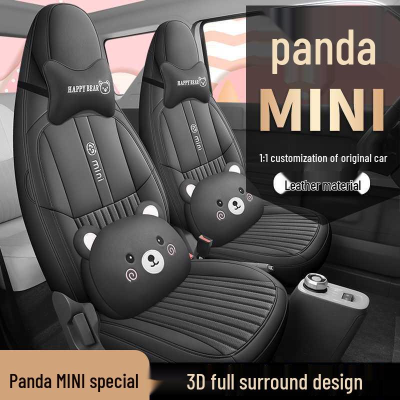 Подушка на сиденье 2025 Geely Panda Mini: Кожаный чехол на сиденье "Медведь выносливости" для любого сезона