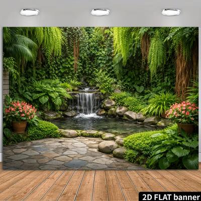 2D Пышная Зелень Настенный Мурал с Фото Фона Каскадного Водопада