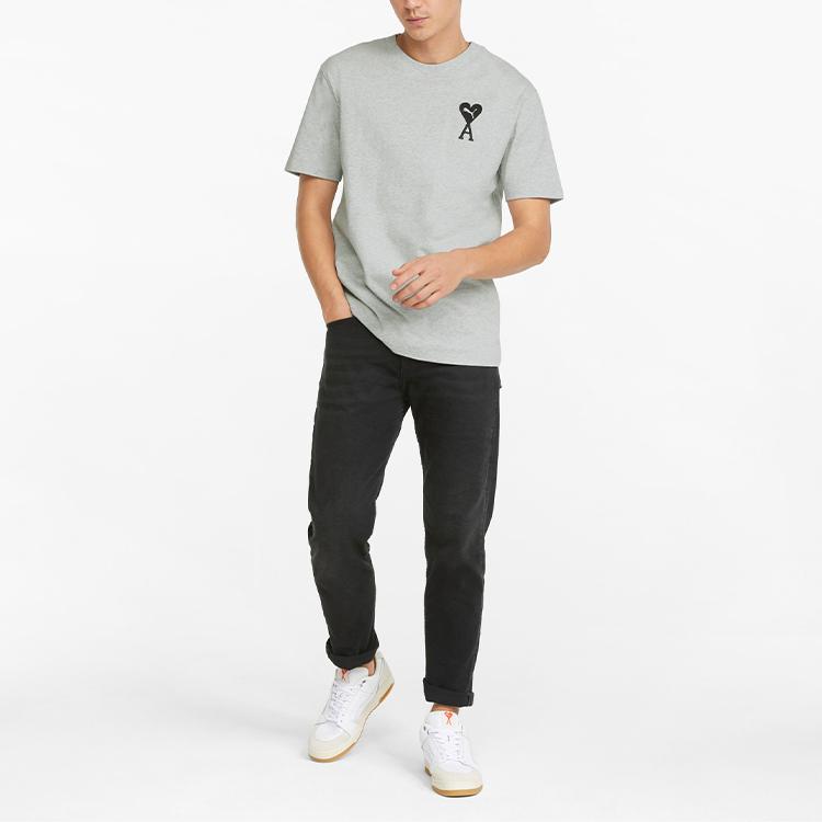 Puma Ami Paris X SS22 Embroidered Heart Casual Crew Neck Short Sleeve T-Shirt Men Tops Grey 534070-04