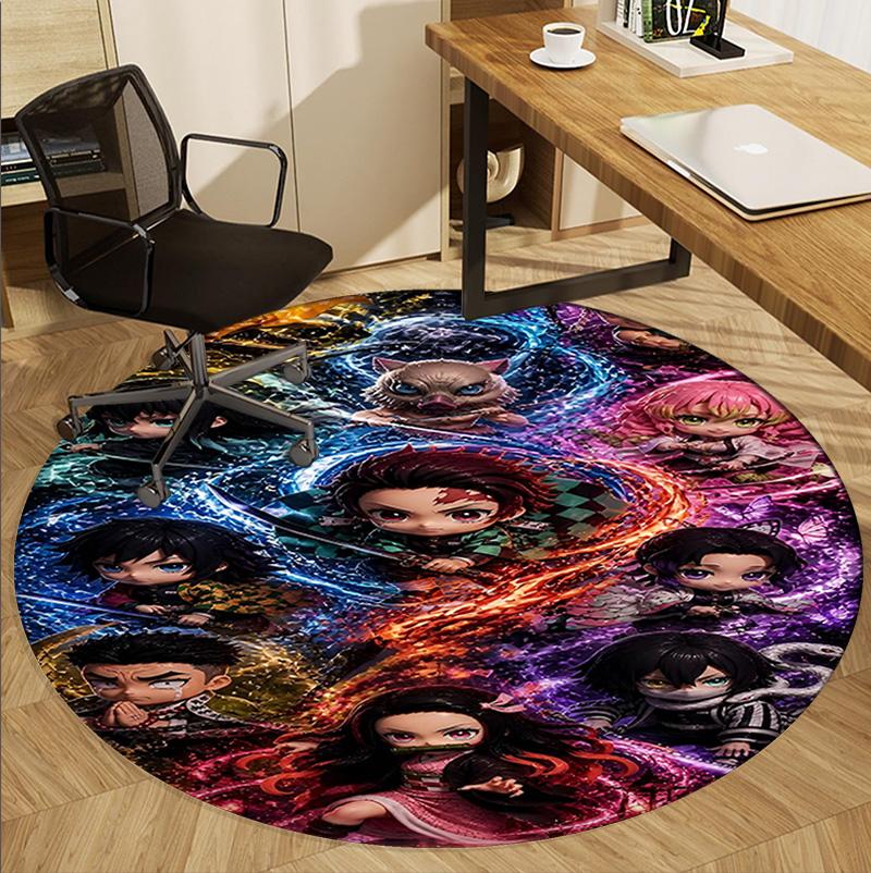Demon Slayer Pattern Round Rug, Indoor/Outdoor Mat, for Picnic, Gameroom, Bedroom, Office, Living Room, Home Decor Carpet, Birthday Gift